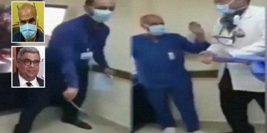 لقطة من الفيديو الذي أحدث عاصفة بمصر وفي الإطار صورة للمرض وأخرى للطبيب