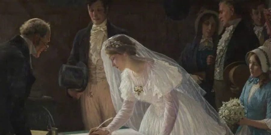 لوحة سجل الزفاف للرسّام البريطاني إدموند بلير ليتون