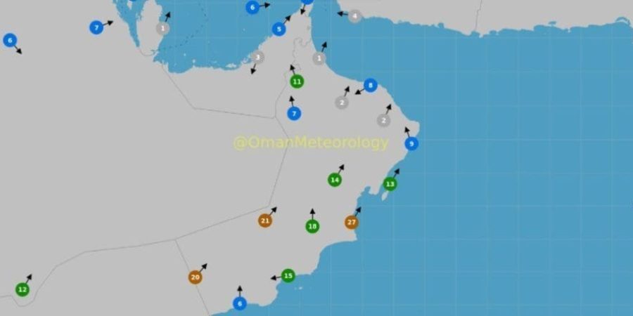 صورة توضح نشاط الرياح الجنوبية الغربية على أجزاء من بعض المحافظات