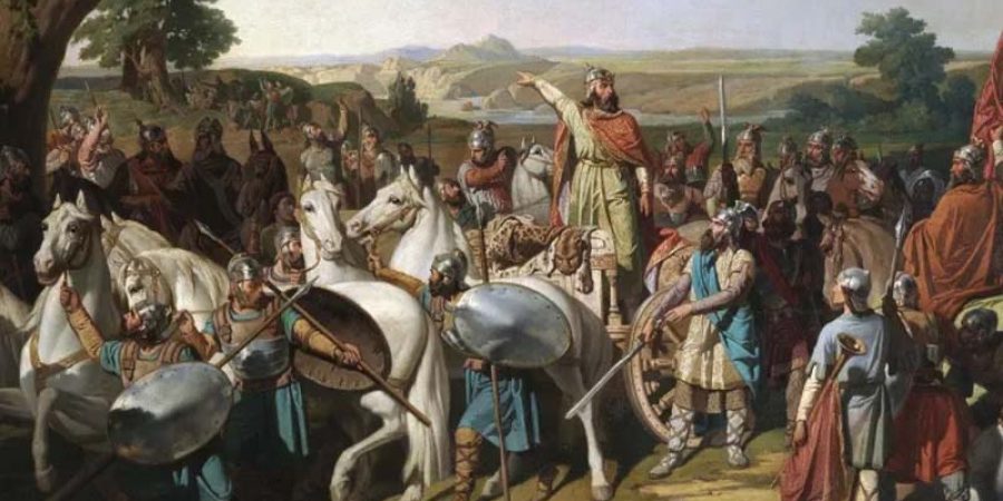 لوحة معركة "وادي لكة" للرسّام الإسباني برناردو بلانكو إي بيريز (مواقع التواصل الاجتماعي)