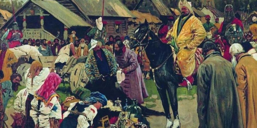 جابي ضرائب منغولي من خانية القبيلة الذهبية بإحدى مدن روسيا (مواقع التواصل)