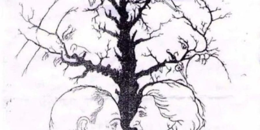 كم عدد الوجوه المخفية بين أغصان الشجرة؟