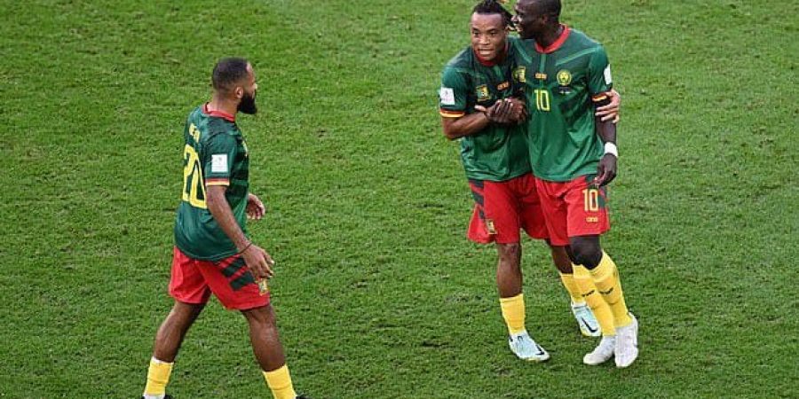 فرحي لاعبي الكاميرون بهدف التعادل