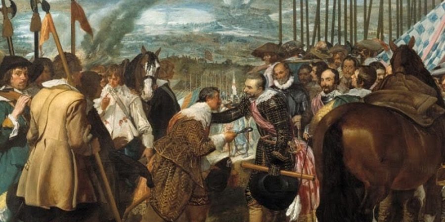 لوحة استسلام بريدًا لدييغو فيلاسكيز (1435) تصور استسلام مدينة بريدًا الهولندية أمام الجنرال أمبروجيو سبينولا (مواقع التواصل)