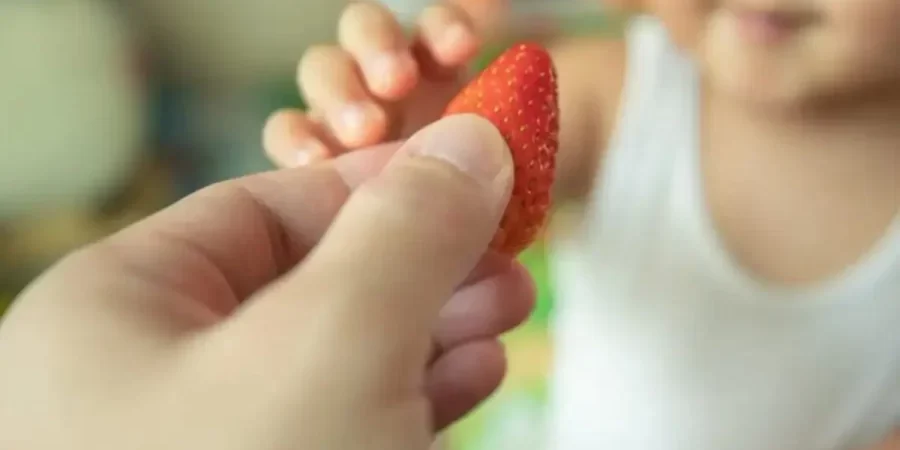 طفل، وحبة الفراولة | تعبيرية