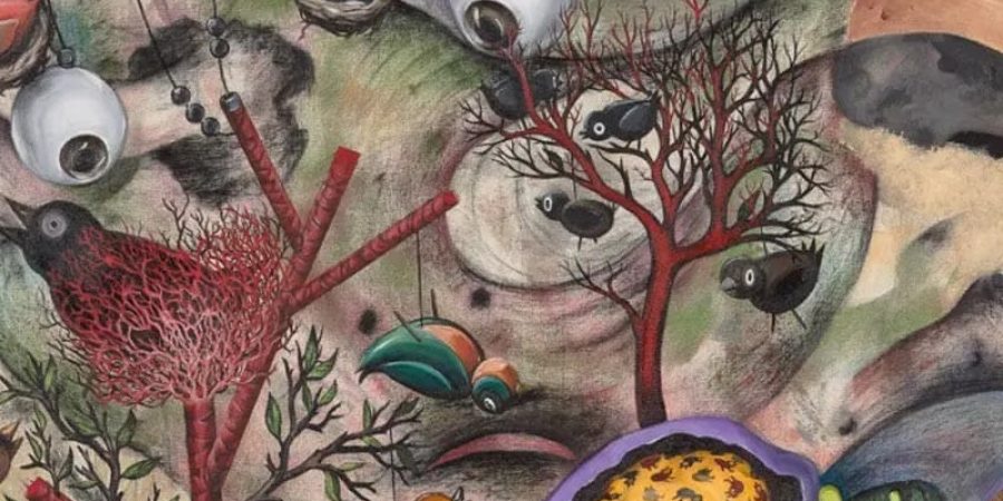 يسحق أحمد السوداني كافة العناصر محل التشكيل والرسم في اللوحة ويعيد خلطها ونشرها على قماش اللوحة (مواقع التواصل)