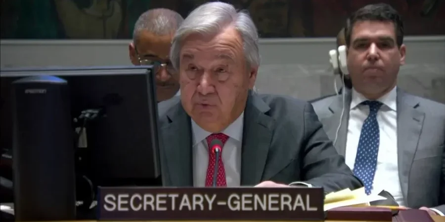 غوتيريش خلال إلقاء كلمته