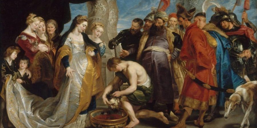 تقديم رأس سيروس إلى توميريس، كما صوّرها بيتر بول روبنز ـوكبيديا